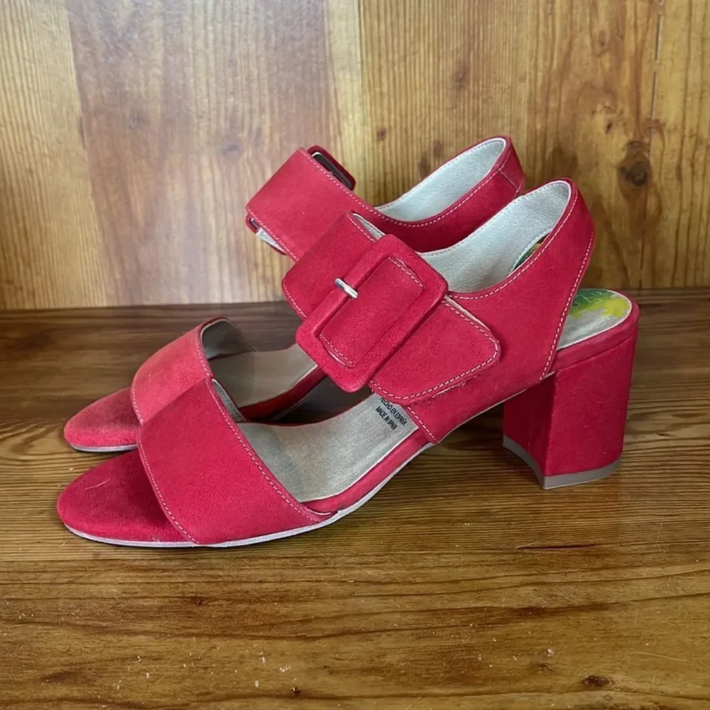 DORKING BY FLUCHOS Red Strap‎ Heeled Sandals size 6.5 big buckles
